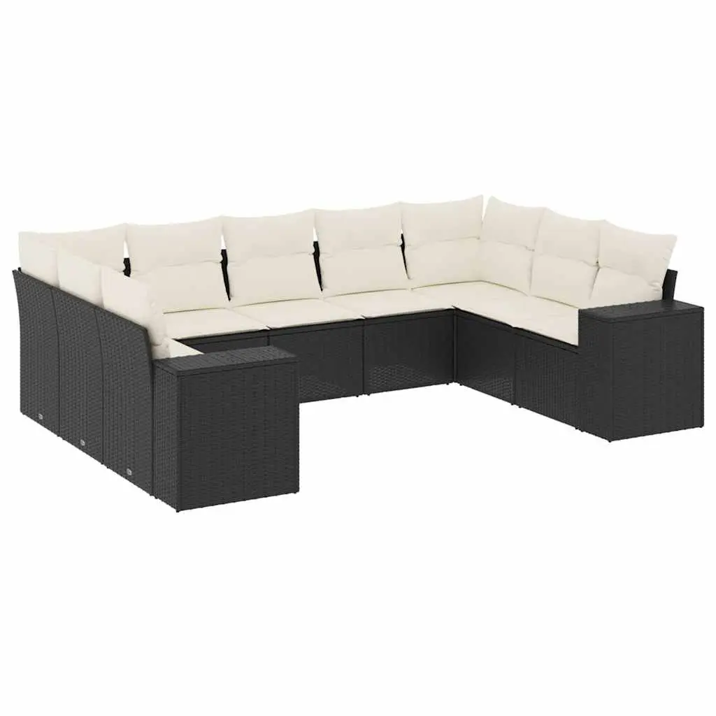 Garden Sofa Set 9 Piece Outdoor Furniture Black Poly Rattan Modular Patio Lounge