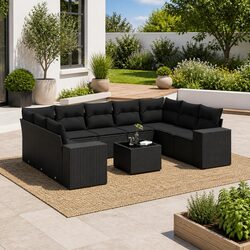 Specifications of 10 Piece Black Poly Rattan Sofa Set