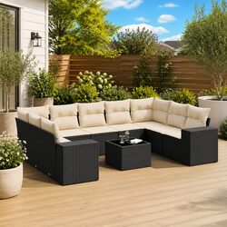 Garden Sofa Set - 10 Piece Black Rattan Lounge