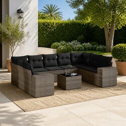 Garden Sofa Set 10 Piece Outdoor Furniture Grey Poly Rattan Patio Lounge