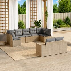 Garden Sofa Set 9 Piece Outdoor Furniture Patio Sectional with Cushions Beige
