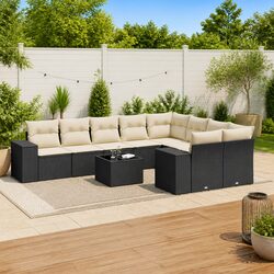 Specifications of 10-Piece Black Poly Rattan Sofa Set