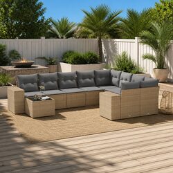 Outdoor Garden Sofa Set 10 Piece Poly Rattan Patio Furniture with Storage Beige