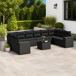 11 Piece Modular Outdoor Sofa Set - Black Poly Rattan