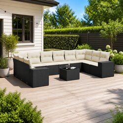 Modular Garden Sofa Set: 11 Pieces in Black Rattan
