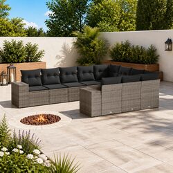 Garden Sofa Set 10 Piece Outdoor Furniture Grey Poly Rattan Modular Patio