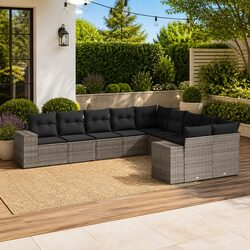 10-Piece Outdoor Furniture Set with Grey Poly Rattan
