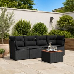 5 Piece Outdoor Garden Sofa Set with Cushions - Black