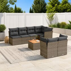 8 Piece Garden Sofa Set: Grey Poly Rattan Furniture