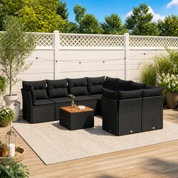 Detailed Specs: 9 Piece Modular Black Rattan Garden Sofa Set