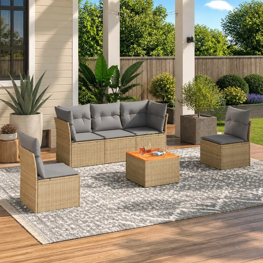 Garden Sofa Set 6 Piece Outdoor Furniture Patio Lounge Beige Poly Rattan Modular