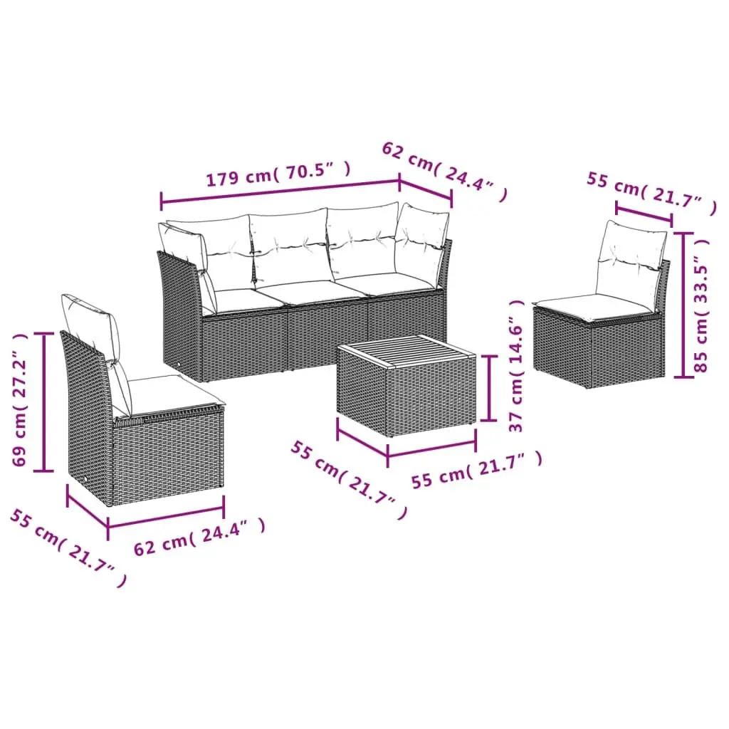 Garden Sofa Set 6 Piece Outdoor Furniture Patio Lounge Beige Poly Rattan Modular