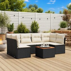7 Piece Modular Garden Sofa Set - Black Poly Rattan
