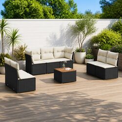 Garden Sofa Set 8 Piece Black Outdoor Furniture Patio Rattan Chairs Table