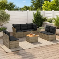 8 Piece Garden Sofa Set: Grey Poly Rattan with Acacia Table