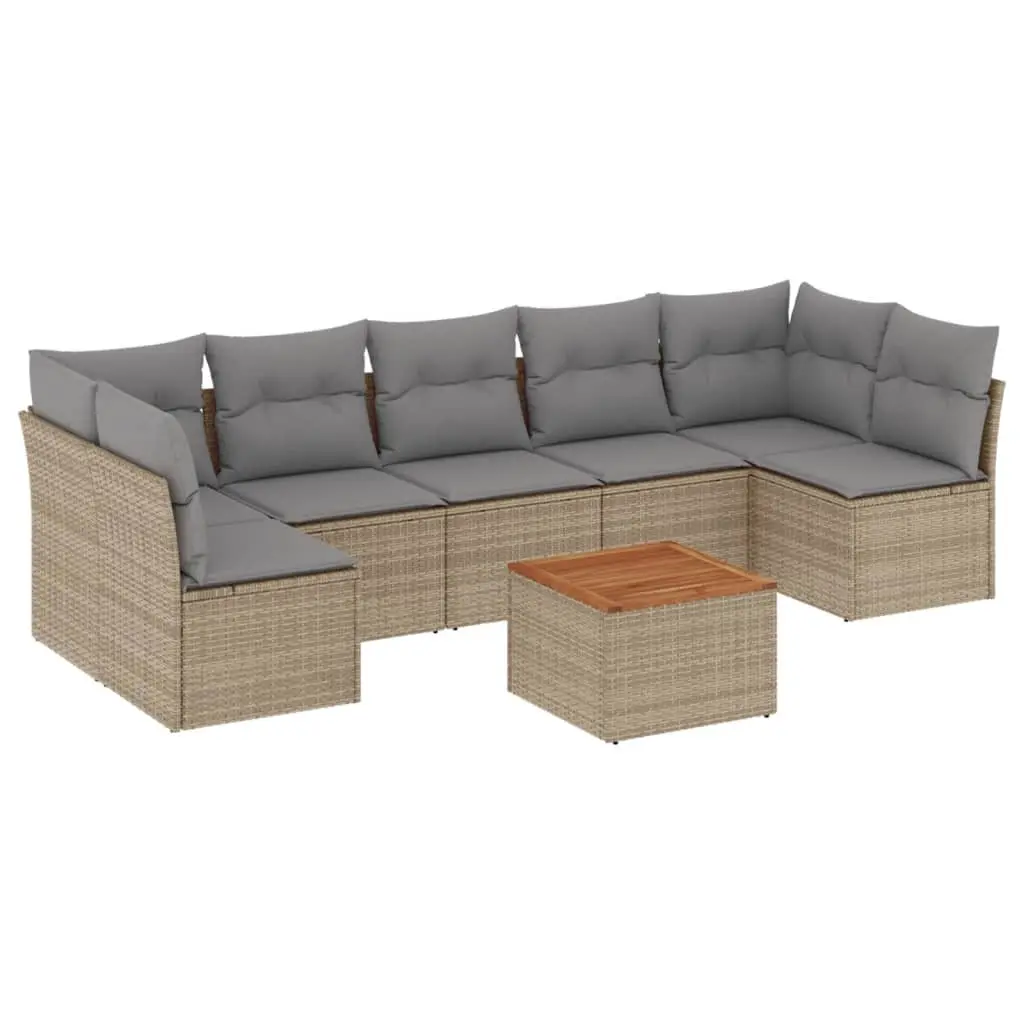 Garden Sofa Set Outdoor Furniture Modular 8 Piece Beige Poly Rattan with Storage