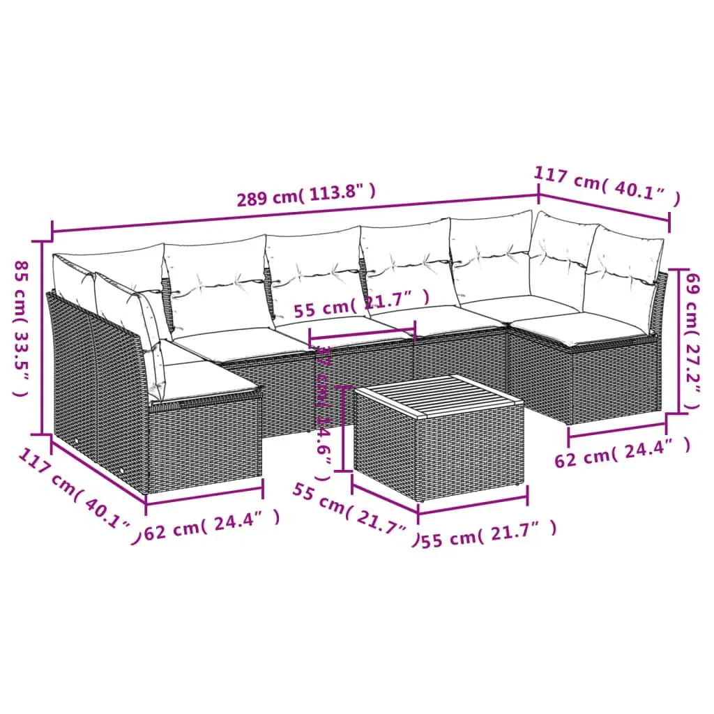 Garden Sofa Set Outdoor Furniture Modular 8 Piece Beige Poly Rattan with Storage