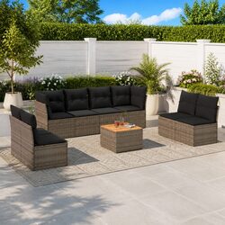 Garden Sofa Set 9 Piece Outdoor Furniture Grey Poly Rattan Patio Lounge Modular