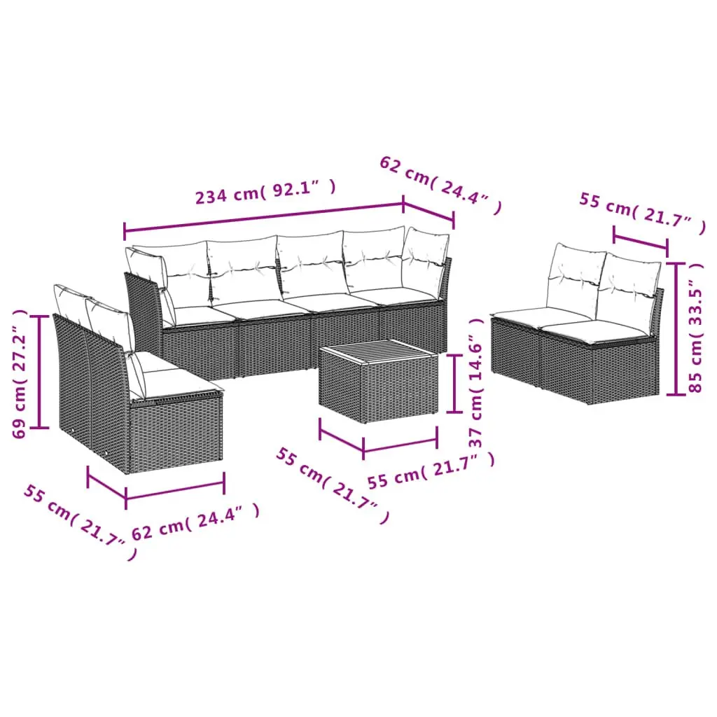 9-Piece Modular Outdoor Sofa Set with Storage and Cushions