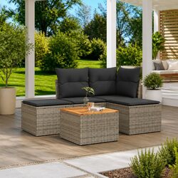 Garden Sofa Set 5 Piece Grey Poly Rattan Outdoor Furniture Patio Seating With