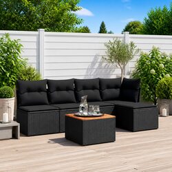 6 Piece Garden Sofa Set with Cushions Storage Black Poly Rattan Outdoor