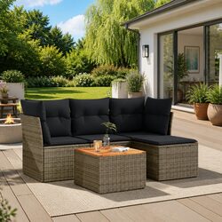 5 Piece Garden Sofa Set Dimensions: Grey Poly Rattan
