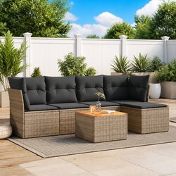 Garden Sofa Set 6 Piece Outdoor Furniture Grey Poly Rattan Modular Patio Seating