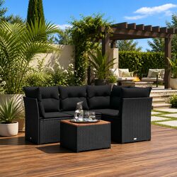 5 Piece Garden Sofa Set Outdoor Patio Furniture Black Poly Rattan with Cushions