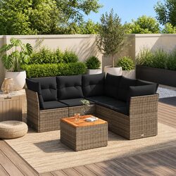 6-Piece Garden Sofa Set with Acacia Wood Table - Grey