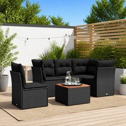 Garden Sofa Set 6 Piece Outdoor Furniture Black Poly Rattan Patio with Cushions