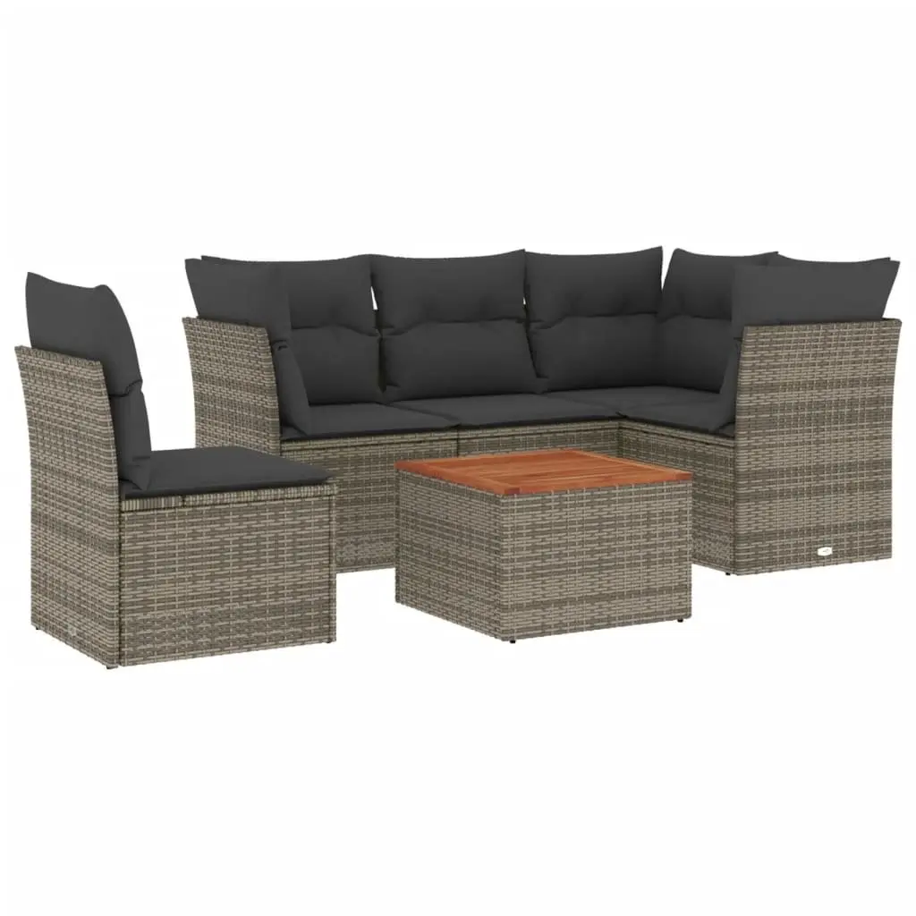 Garden Sofa Set Outdoor Furniture 6 Piece Grey Poly Rattan Patio Seating