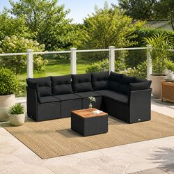 7-Piece Outdoor Sofa Set: Poly Rattan Black Seating