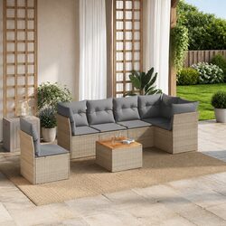 Specifications of 7 Piece Garden Sofa Set: Beige Poly Rattan