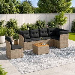 Durable 7-Piece Garden Sofa Set - Grey Poly Rattan & Acacia Wood