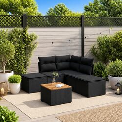 Specifications for 6 Piece Black Poly Rattan Sofa Set