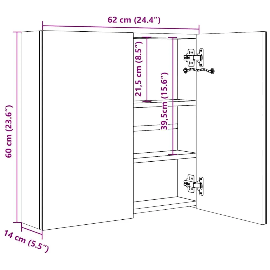 Bathroom Vanity Mirror Cabinet 62x14x60cm Anthracite LED Storage Unit