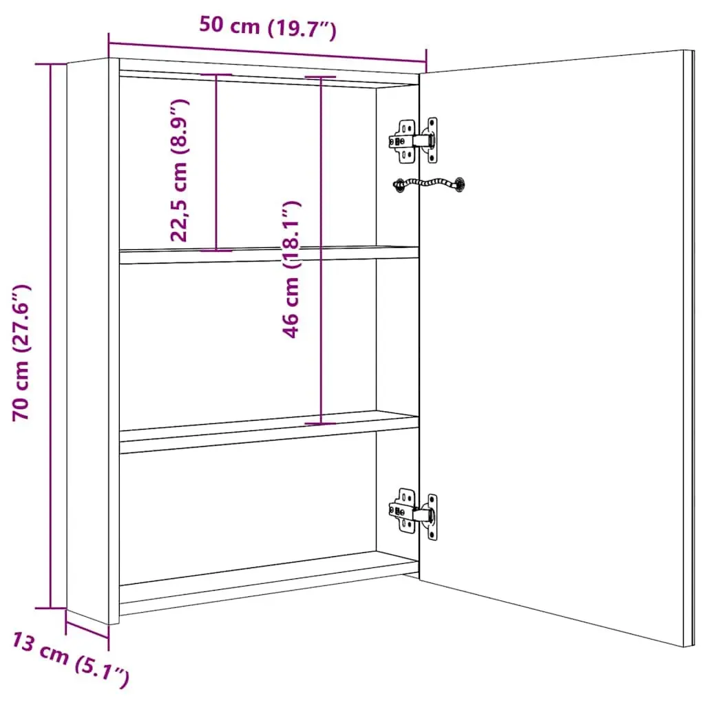 Bathroom Vanity Mirror Cabinet for Bathroom with LED Light Anthracite 50x13x70cm