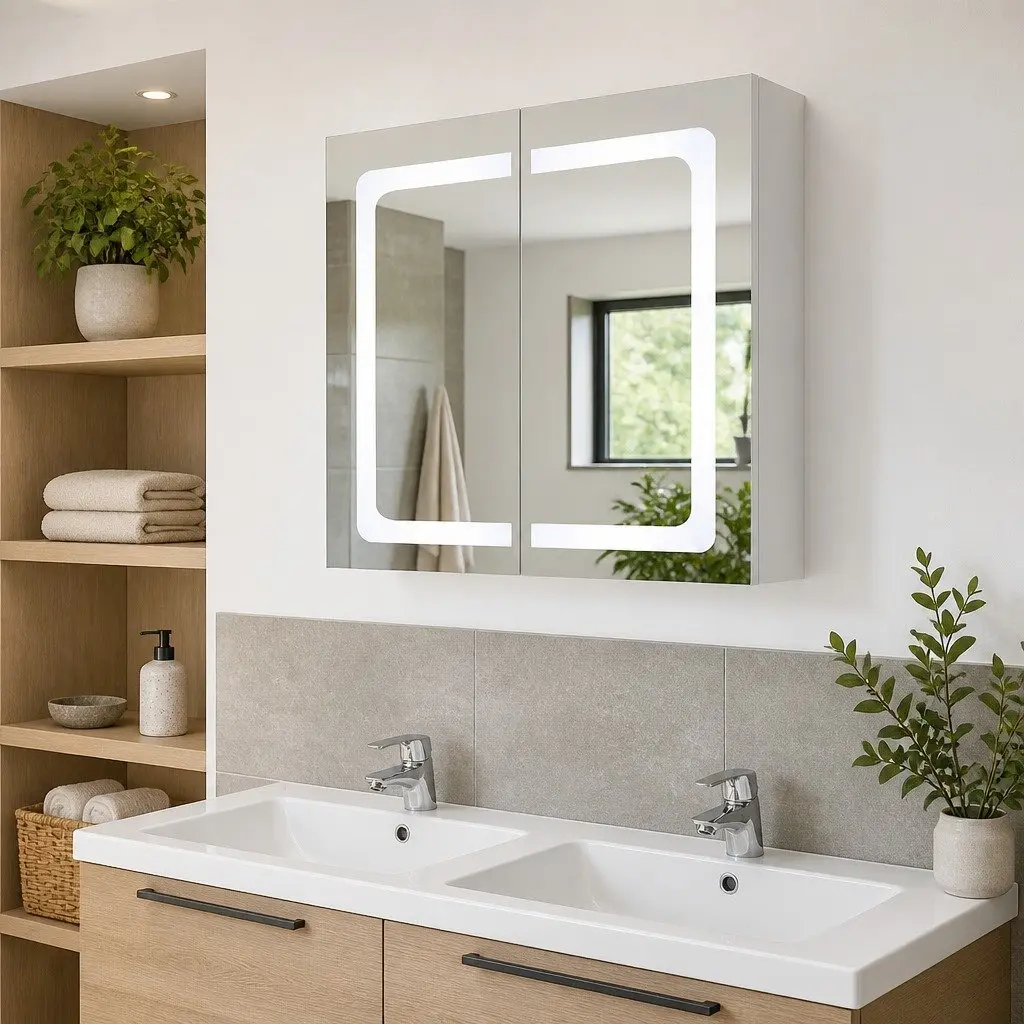Bathroom Storage Cabinet with LED Mirror for Home Use Anthracite 80x12.2x68cm