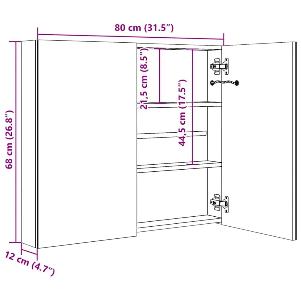 Bathroom Storage Cabinet with LED Mirror for Home Use Anthracite 80x12.2x68cm
