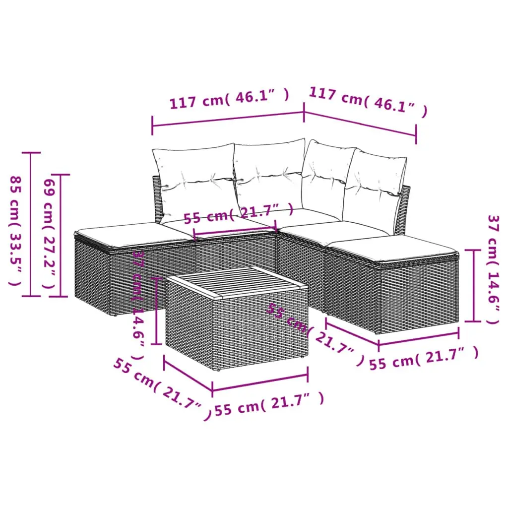 Garden Sofa Set Outdoor Furniture Grey 6 Piece Patio Seating