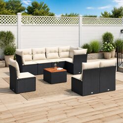 9-Piece Black Poly Rattan Outdoor Sofa Set Specs
