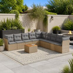 10-Piece Outdoor Furniture Set - Beige PE Rattan