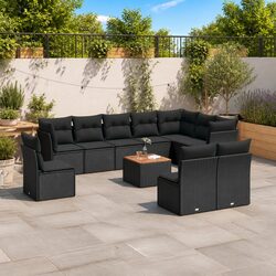 Factual 11 Piece Garden Sofa Set with PE Rattan and Wood
