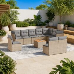 11-Piece Garden Sofa Set: Beige Poly Rattan & Acacia Wood