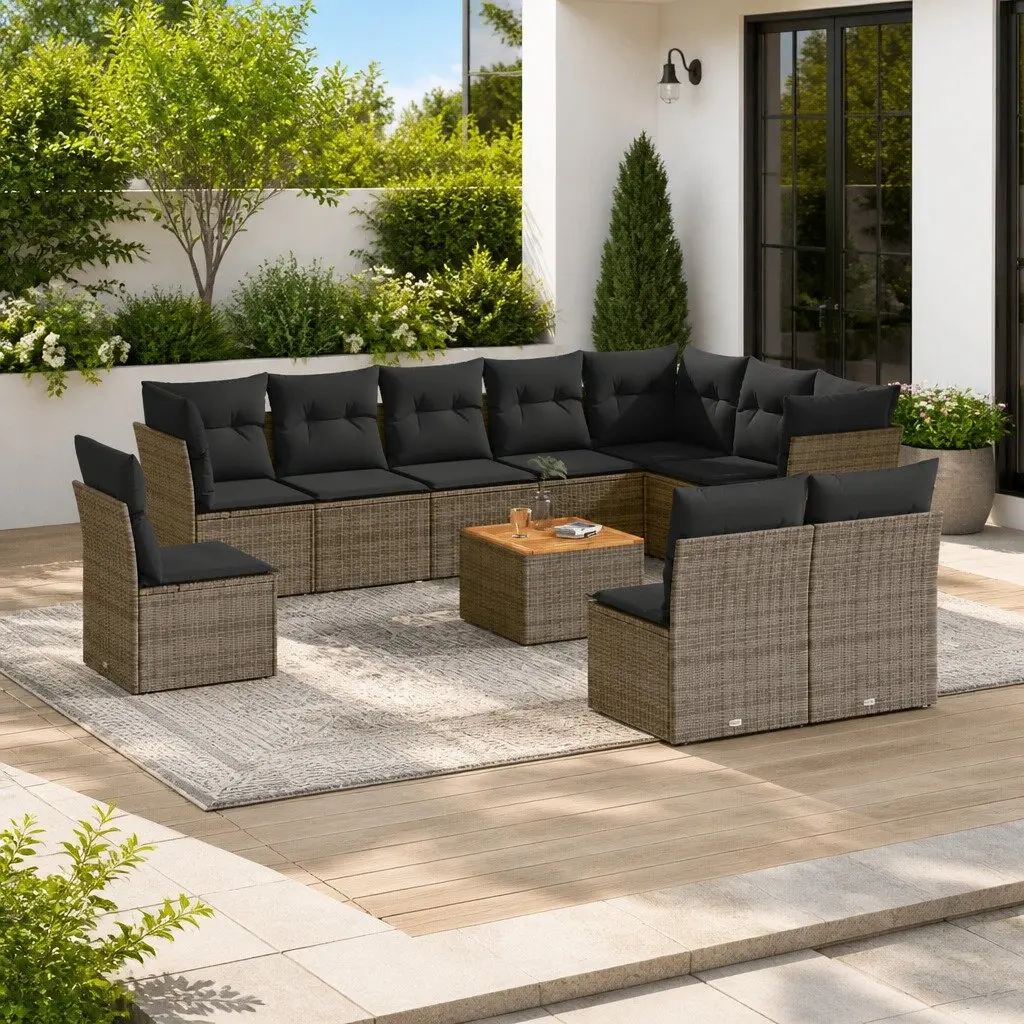 Grey Poly Rattan Garden Sofa Set 11 Pieces with Storage