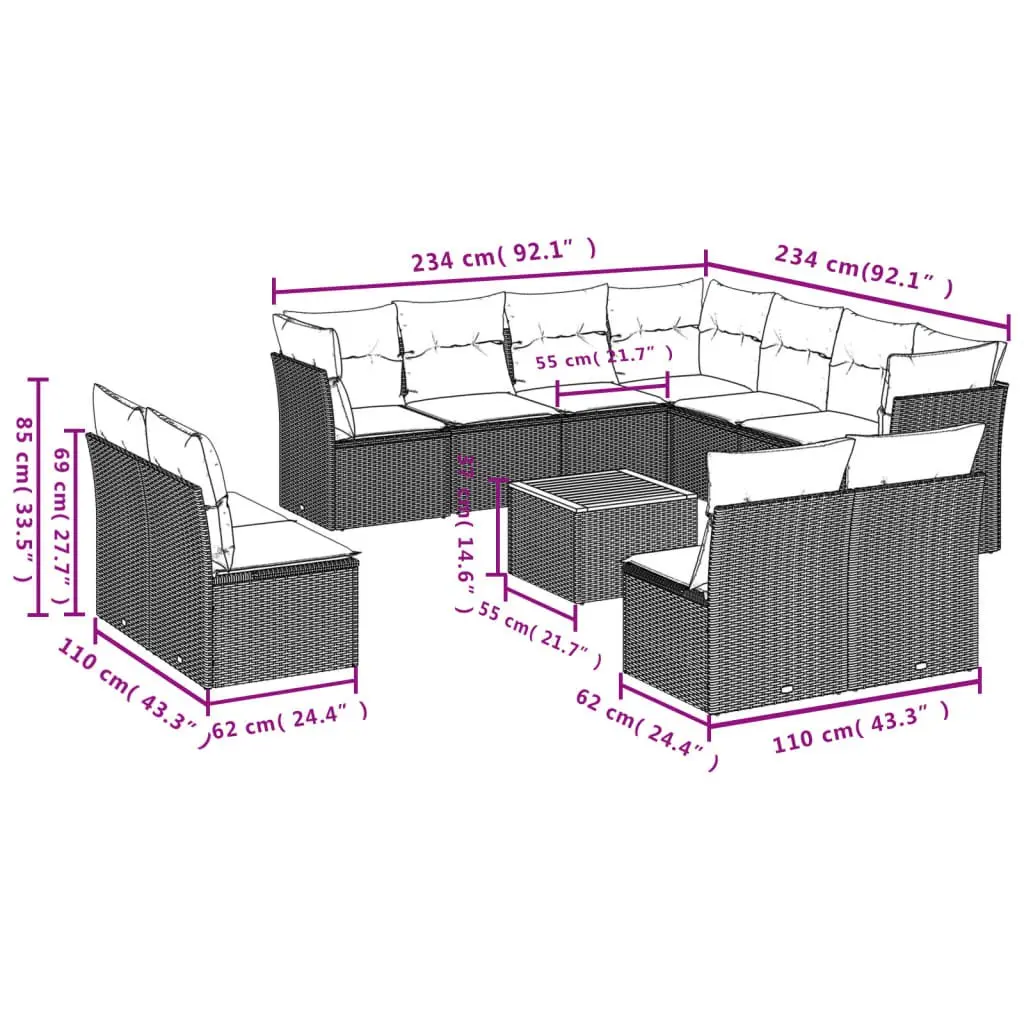 Garden Sofa Set Modular Outdoor Patio Furniture 12 Piece Grey Poly Rattan