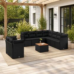 10 Piece Black Poly Rattan Garden Sofa Set Details