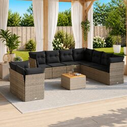 10-Piece Modular Grey Outdoor Sofa Set with Cushions