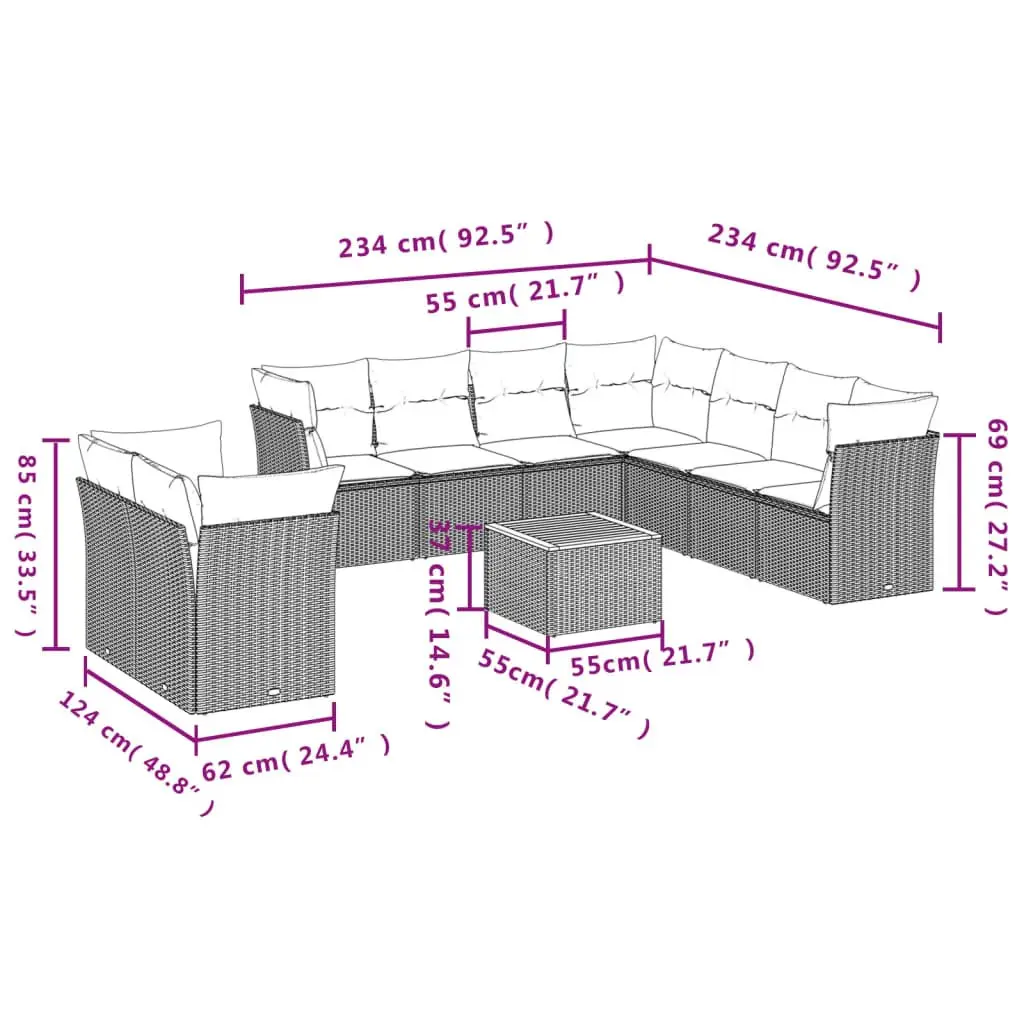 Garden Sofa Set Outdoor Furniture 10 Piece Grey Poly Rattan Modular Patio Lounge
