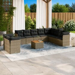 11 Piece Modular Garden Sofa Set with Acacia Wood Top